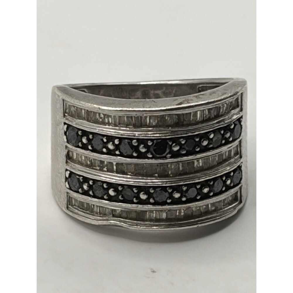 JWBR 925 Sterling Silver White Black Diamond Channel Set Ring  Size 6.5